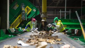 Conveyor belt at paper recycling center